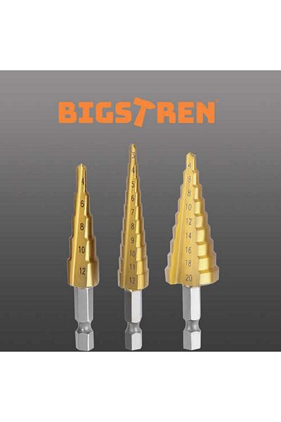 ideal STORE Set of 3 idealSTORE step cone drills, HHS STEEL, 6 mm shank, Dimensions 4-12mm, 3-12mm, 4-20mm,