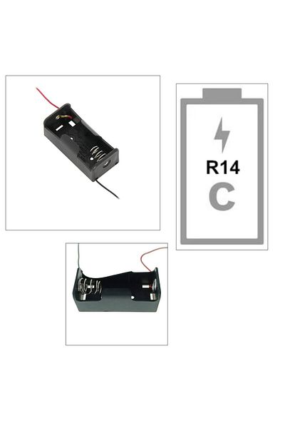 OEM Battery holder for 1 R14 type battery, PR-3865-04845, 2-wire connectors, black