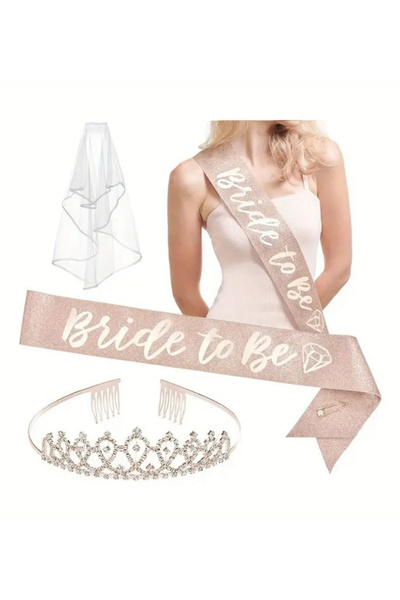 Çemrek Süs Parti Lux Bride To Be Taç Kuşak Duvak Seti 3 Parça