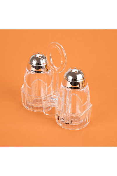 AROW Metal Başlıklı Akrilik Tuzluk Seti - Şeffaf / Gri - 7 cm