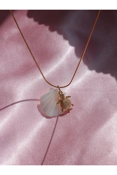 Reorah Collection Sea Shell Turtle Steel Necklace