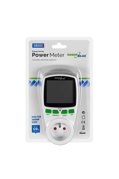 ideal STORE Priza cu Contor Afisaj Digital de Energie wattmetru, GreenBlue GB202, alb