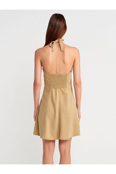 Dilvin 90568 Short Denim Dress with Elastic Back Section-Çağla