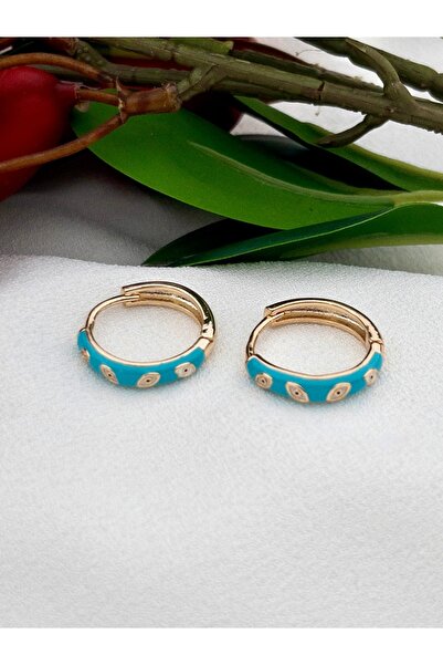 Siya Silver Altın Kaplama Göz Detaylı Mineli Çelik Halka Küpe - 2 cm