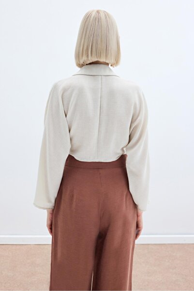 Sateen Блуза з бавовняної тканини з зав'язками - бежева