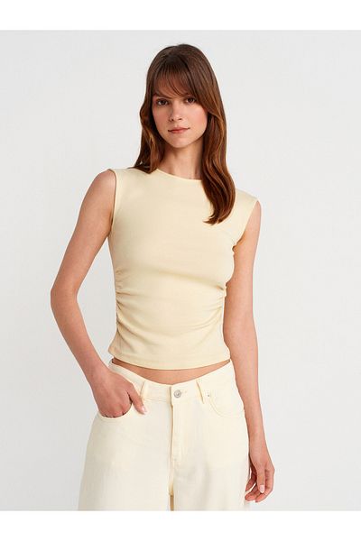 Dilvin 21054 Basic T-Shirt with Drawstring-Light Yellow