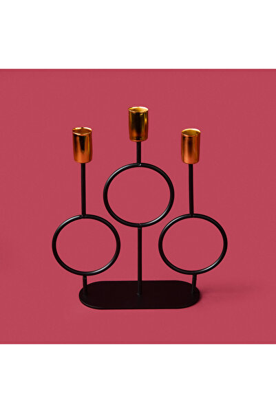 Evidea Deco Cerchio Şamdan - Siyah / Gold - 26 cm