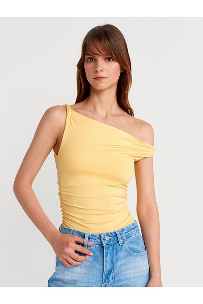 Dilvin 21140 Twisted Strap Top-Yellow