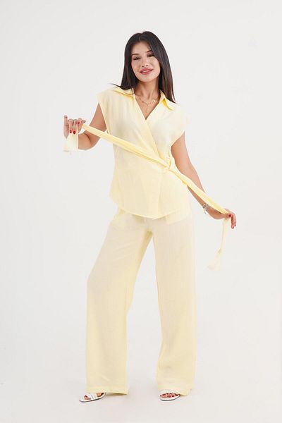 Hipo Trend Yellow Blouse Pants Double Set with Side Ties