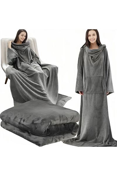 ideal STORE idealSTORE Blanket with Sleeves, Dimensions 180 x 210 cm, Made of Soft and Comfortable Premium Material