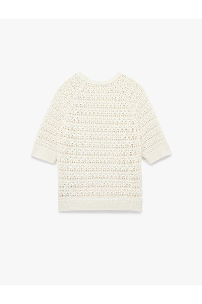 Koton Short Sleeve Crew Neck Beaded Openwork Knit Sweater