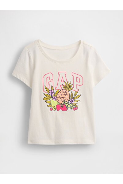 GAP Kız Bebek Kırık Beyaz Logo Grafikli T-Shirt