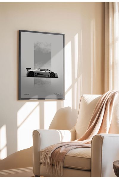 21mxm Minimalist Supercar Poster, Frameless Canvas Wall Art, White Design Collection 2025