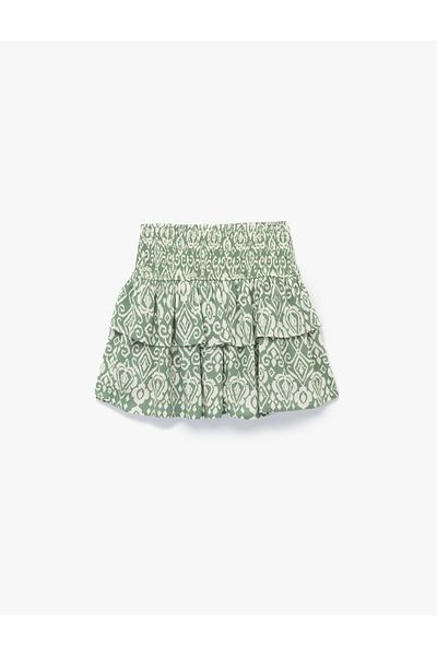 Koton Patterned Viscose Mini Skirt with Layered Gipe Detail