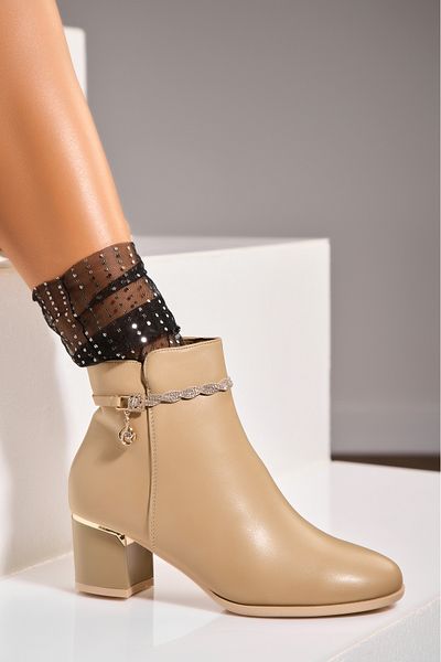 Joana Women's Khaki Fur-lined Ankle Boots Made of Eco-Leather Konza