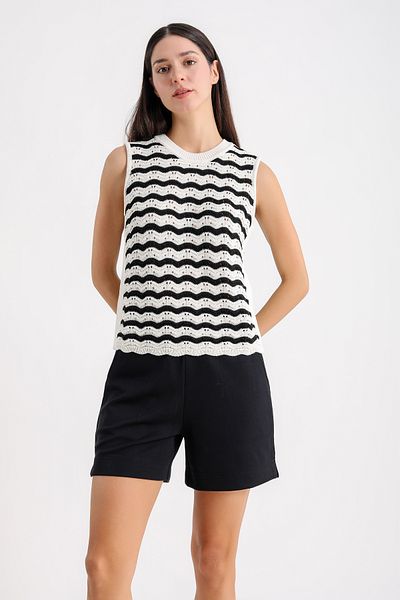 Barbara Baileys Zigzag Striped Openwork Women's Sweater