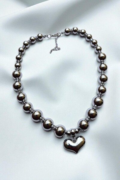 PETEK AKSESUAR METALİZE TOP KALP KOLYE