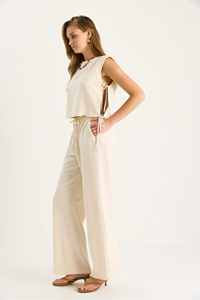 Bianco Lucci Set de bluză căptușită pentru femei, cu pantaloni largi cu talie elastică, 9389 60281084