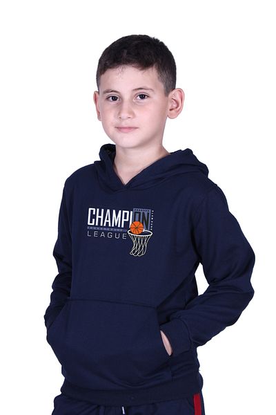 FYK KİDS Boy's Sweatshirt with Hooded Kangaroo Pocket Champion Print