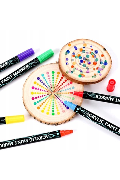 zola Σετ 12 ακρυλικών μαρκαδόρων, 2 λεπτές και χοντρές κεφαλές, 1-5 mm, καθολικές επιφάνειες, πολύχρωμες