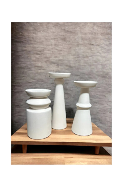 BAYRAMPASAHOBİM Ham Seramik 3lü İskandinav Şamdan Set