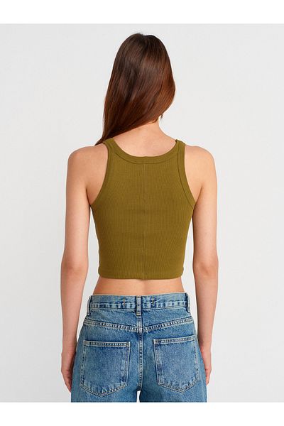 Dilvin 21104 Ribbed Crop Top-Dark Green