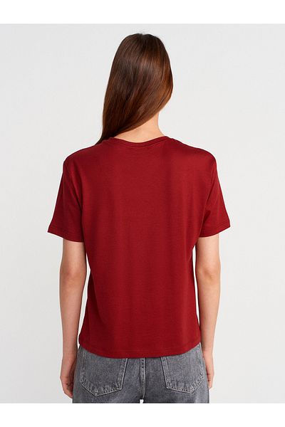 Dilvin 31791 Crew Neck T-Shirt-Light Claret Red