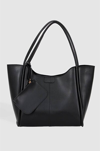 chocolatebag Kadın Cüzdan Detaylı Büyük Boy Omuz Çantası Siyah