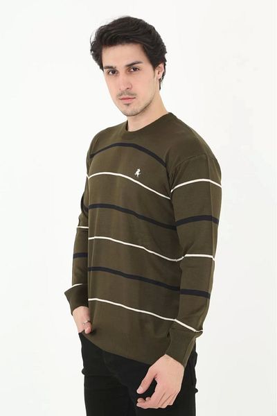 Silerra Pulover pentru bărbați cu dungi brodate - verde