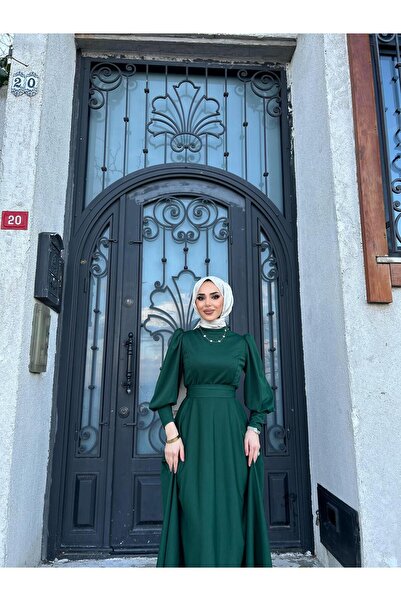 ENKA BUTİK Balon kol pile etek detaylı tesettür elbise