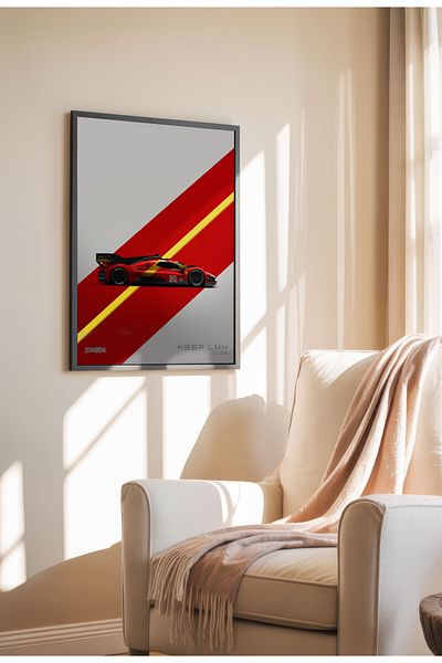 21mxm Minimalist Supercar Poster, Frameless Canvas Wall Art, White Design Collection 2025