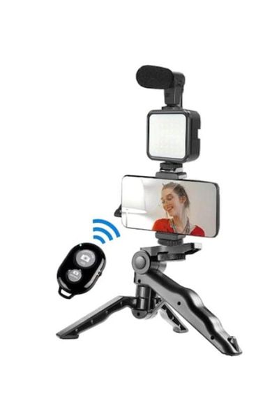 Dexia Complete video kit - phone holder, microphone, LED light, remote control and mini-tripod, black
