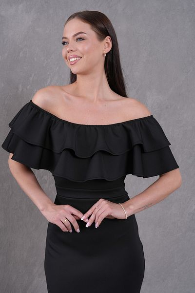 WOMAN VISION Women's Flywheel Design Strapless Neckline Black Midi Pencil Dress 164