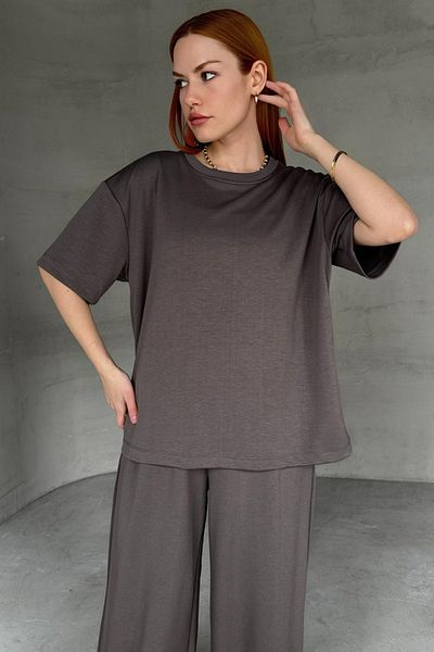 Cappmoda İND-1113 Basic μπλούζα με μισό μανίκι από ύφασμα Anthracite Modal
