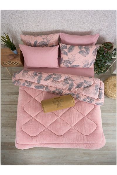 Sudemhome Double Welsoft Sleeping Set Double Sided Wellsoft Fluffy Fleece Quilt and Battal Fitted Sheet