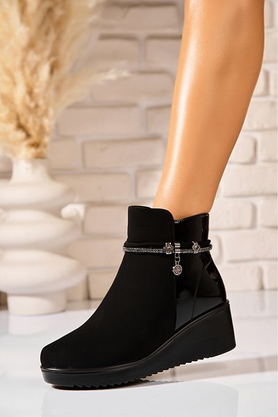 Joana Women's Black Fur-lined Ankle Boots Made of Eco-Suede Leather Almina2