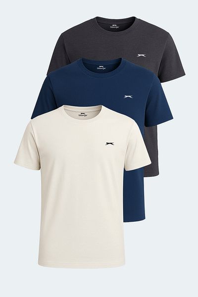 Slazenger KRATER Σετ 3 ανδρικά μπλουζάκια εκρού - σκούρο γκρι - μπλε ναυτικό