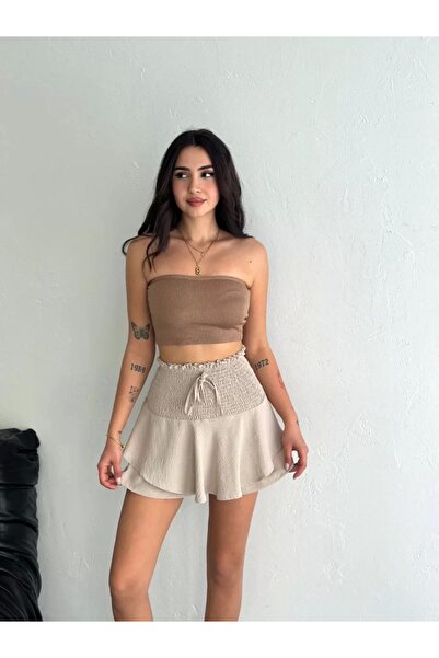 trend_ermege Ayrobin Skirt with Shorts - Beige