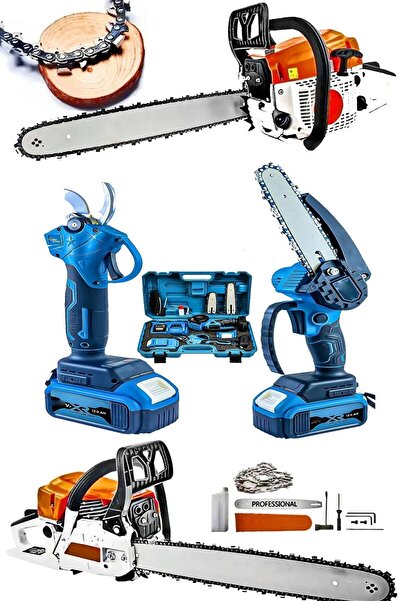 Genel Markalar Pro 3'lü Set 7.9 Hp Benzinli Odun Ağaç Kesme Hızar Motoru 256V...