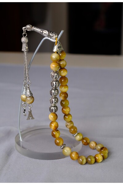 QELA COLLECTION Kişiye Özel İsimli Harfli Doğaltaş Kaplan Gözü Tesbih – Ahşap...