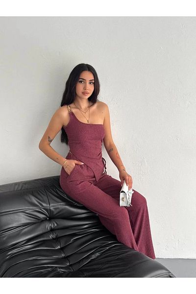 Silerra Asymmetrical Crop Pantalon Double Set - Dusty Rose
