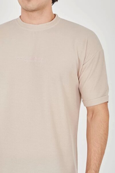 CVS Unisex Jacquard Fabric Comfortable Sleeve T-Shirt - Beige