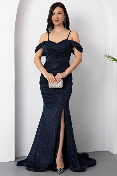 PULLIMM Düşük Omıuz Yırtmaçlı Abiye Elbise 39995