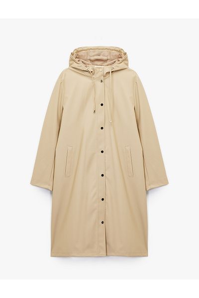 Koton Oversized Hooded Long Raincoat with Pockets