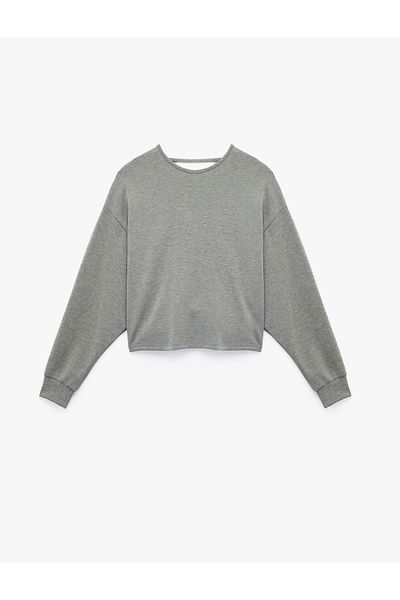 Koton Modal Fabric Boat Neck Long Sleeve Sweatshirt with Window Detail on the Back