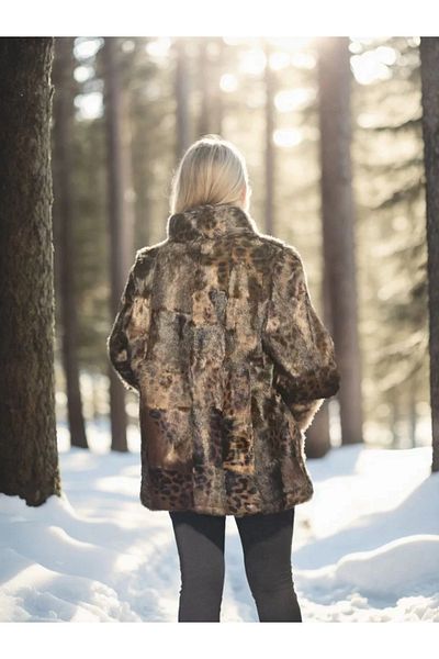 AE Stil Women's Long Sleeve Leather Jacket - Leopard