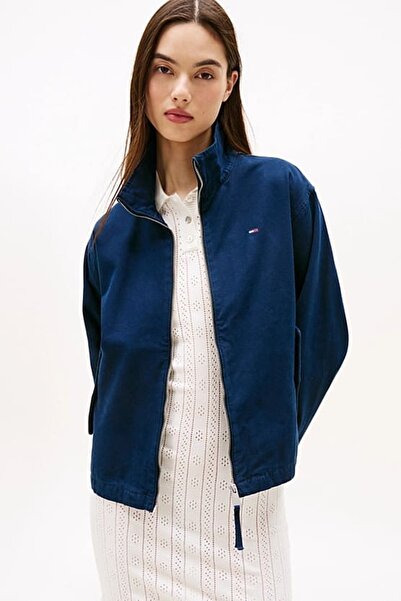 Tommy Hilfiger Kadın Regular Fit Fermuarlı Dik Yaka Pamuklu Ceket - Lacivert