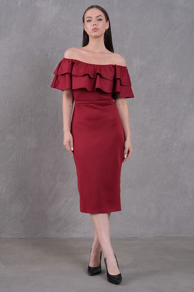 WOMAN VISION Women's Flywheel Design Strapless Neckline Burgundy Midi Pencil Dress 164