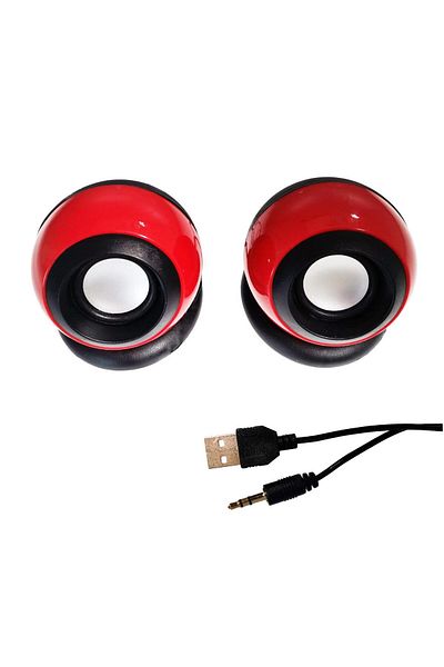 OEM Set of 2 stereo speakers 2.0, Globe design, 2x 3W, USB power supply, 3.5mm jack connection, red