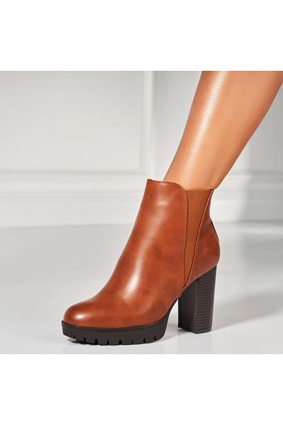 Joana Women's Camel Fur-lined Ankle Boots Made of Mariya Eco-Leather